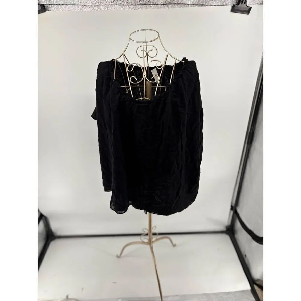 Hatch Maternity Top 0/S Black Short Sleeve Gathered Neck Viscose Wool Made USA